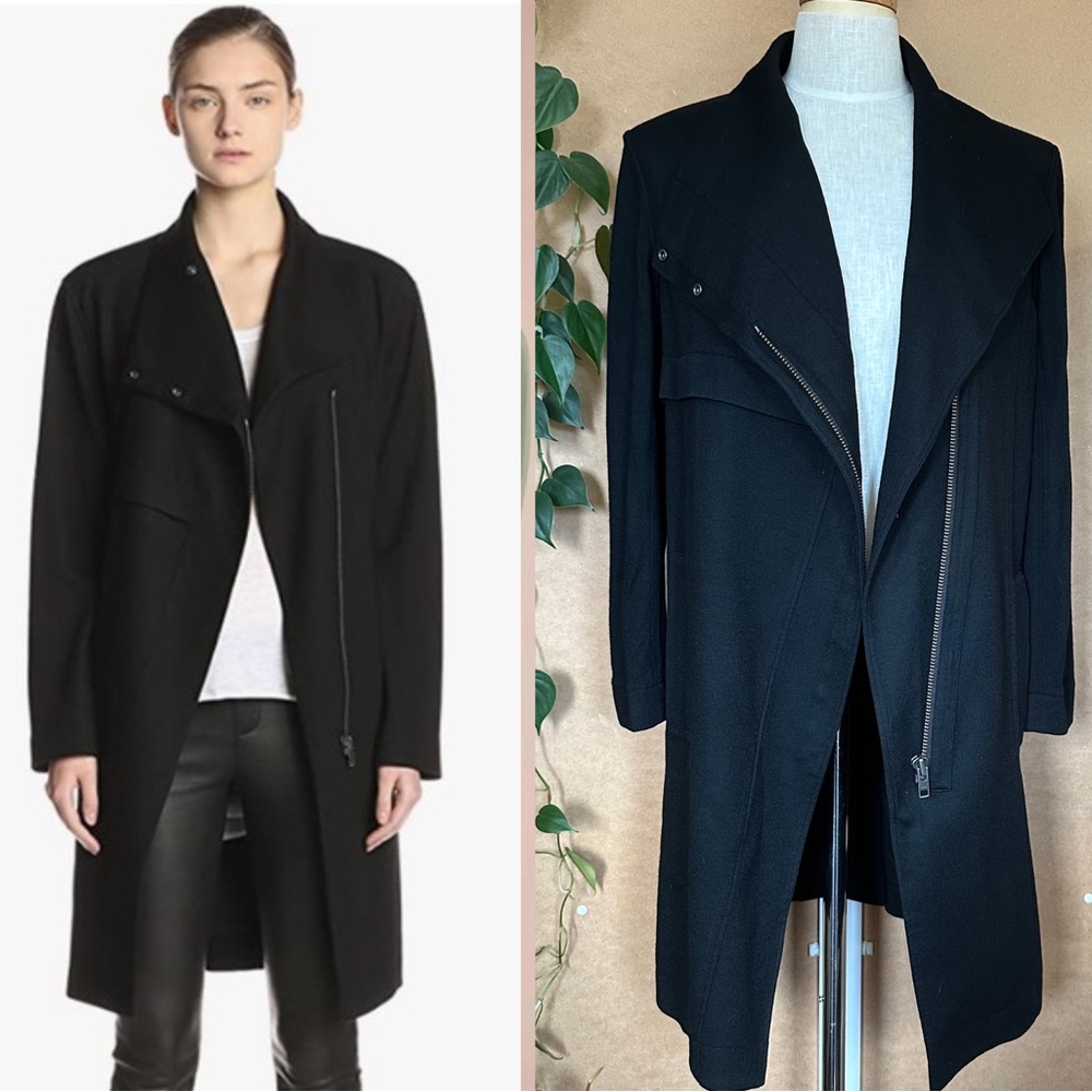Helmut Lang 100% Wool Trench Coat Sz XS fits S Oversized Asymmetrical Zipper